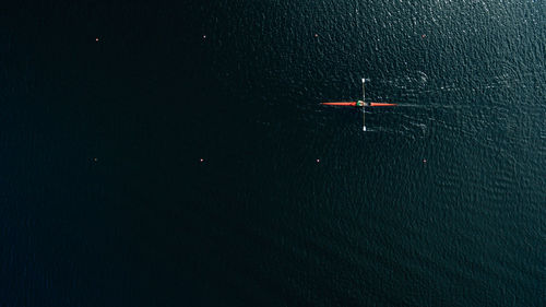 High angle view of boating in calm lake