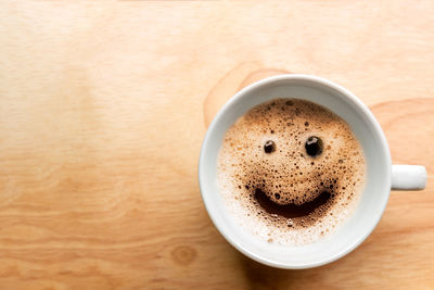 High angle view of coffee on table