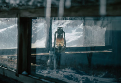 Close-up of reflection on glass window