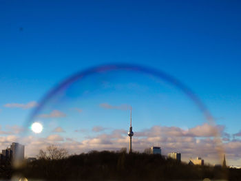 Skyline berlin , tv tower under soap bubble, clear blue sky