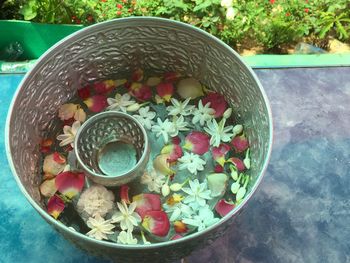 High angle view of fruits in bowl on table