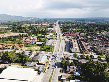 High angle view of cityscape against sky