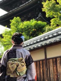 Rear view of woman wearing kimono