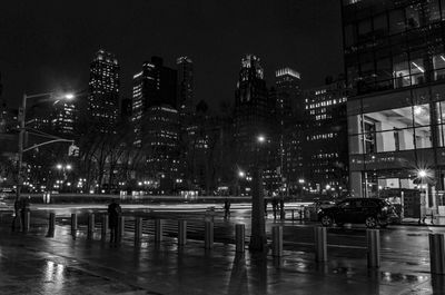 Illuminated buildings at night