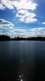 Scenic view of lake against cloudy sky