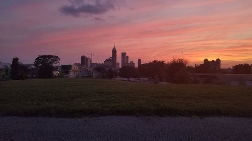 View of city at sunset