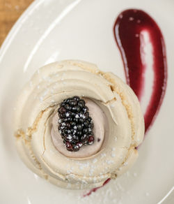 Directly above shot of dessert in plate on table