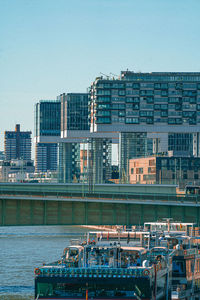 Modern buildings against clear sky in city