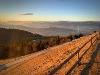 Scenic view of landscape against sky during sunset