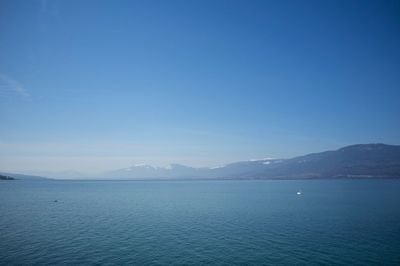 Scenic view of sea against clear blue sky