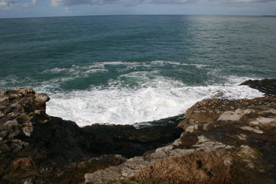 Waves splashing on rocks