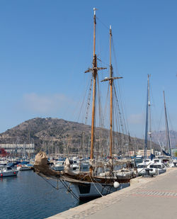 Sailing ship in the port of cartagena, spain