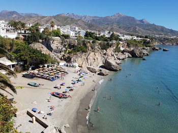 High angle view of people on beach