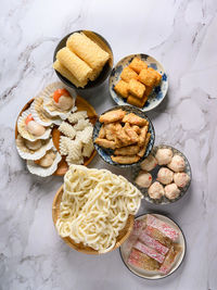 High angle view of breakfast on table