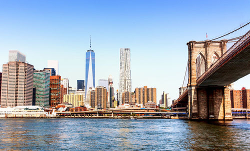 Bridge over river against clear sky