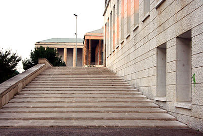 Low angle view of staircase by building against sky