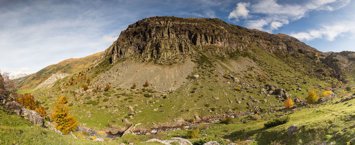 Scenic view of mountain range against sky