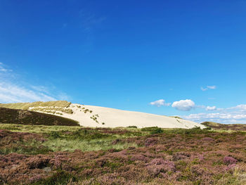 Scenic view of a dune against blue sky