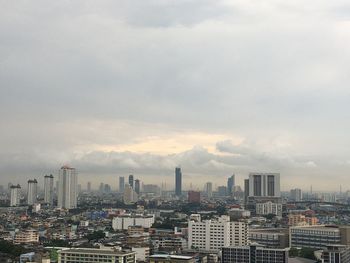 High angle view of buildings against sky