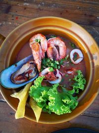 High angle view of meal served in bowl