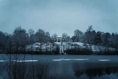 Scenic view of lake against sky during winter