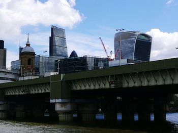 Buildings against cloudy sky