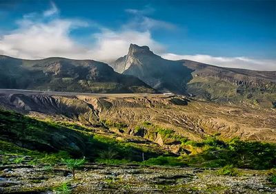 Scenic view of landscape against cloudy sky