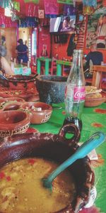 Close-up of drink served on table