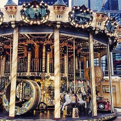 Interior of illuminated ferris wheel