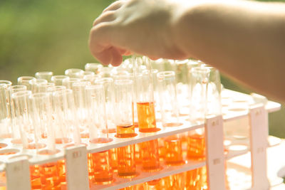 Close-up of holding laboratory glassware