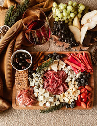 High angle view of cheese plating 