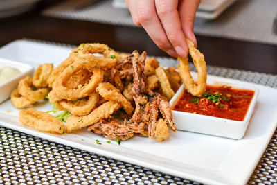 Close-up of calamari  food on table