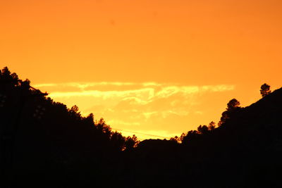 Silhouette trees against dramatic sky during sunset