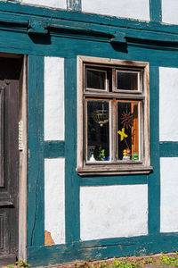 Low angle view of window of building