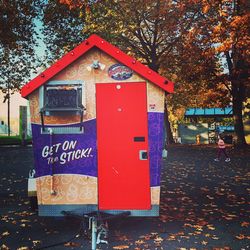 Information sign on field during autumn
