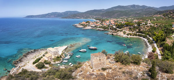 High angle view of boats on beach