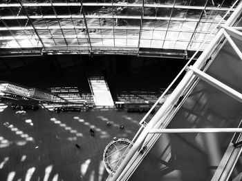 High angle view of elevated walkway and building in city