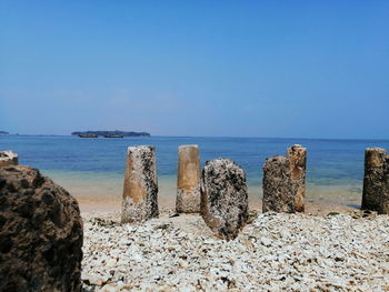 Panoramic view of sea against clear sky