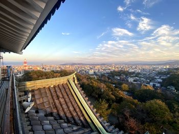 High angle view of townscape against sky