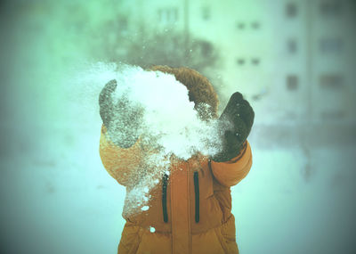 Close-up of man in snow