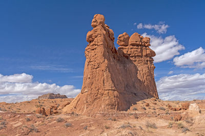 Side view of the sandstone monolith the three sisters in goblin valley state park in utah