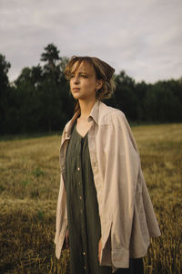 Woman walking in a field