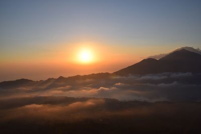 Scenic view of silhouette mountains against sky during sunset