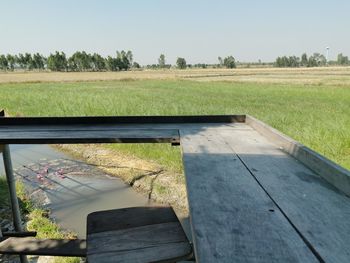 Scenic view of field against clear sky
