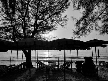 Silhouette people on shore against sky during sunset