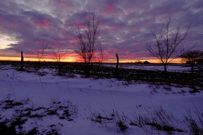 Scenic view of frozen field against sky during winter