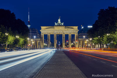 Light trails on road at night