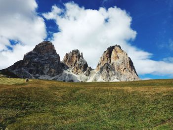 Panoramic view of rocks on field against sky