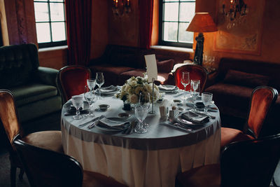 View of dining table in restaurant