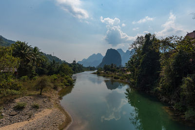 Panoramic view of river amidst trees against sky